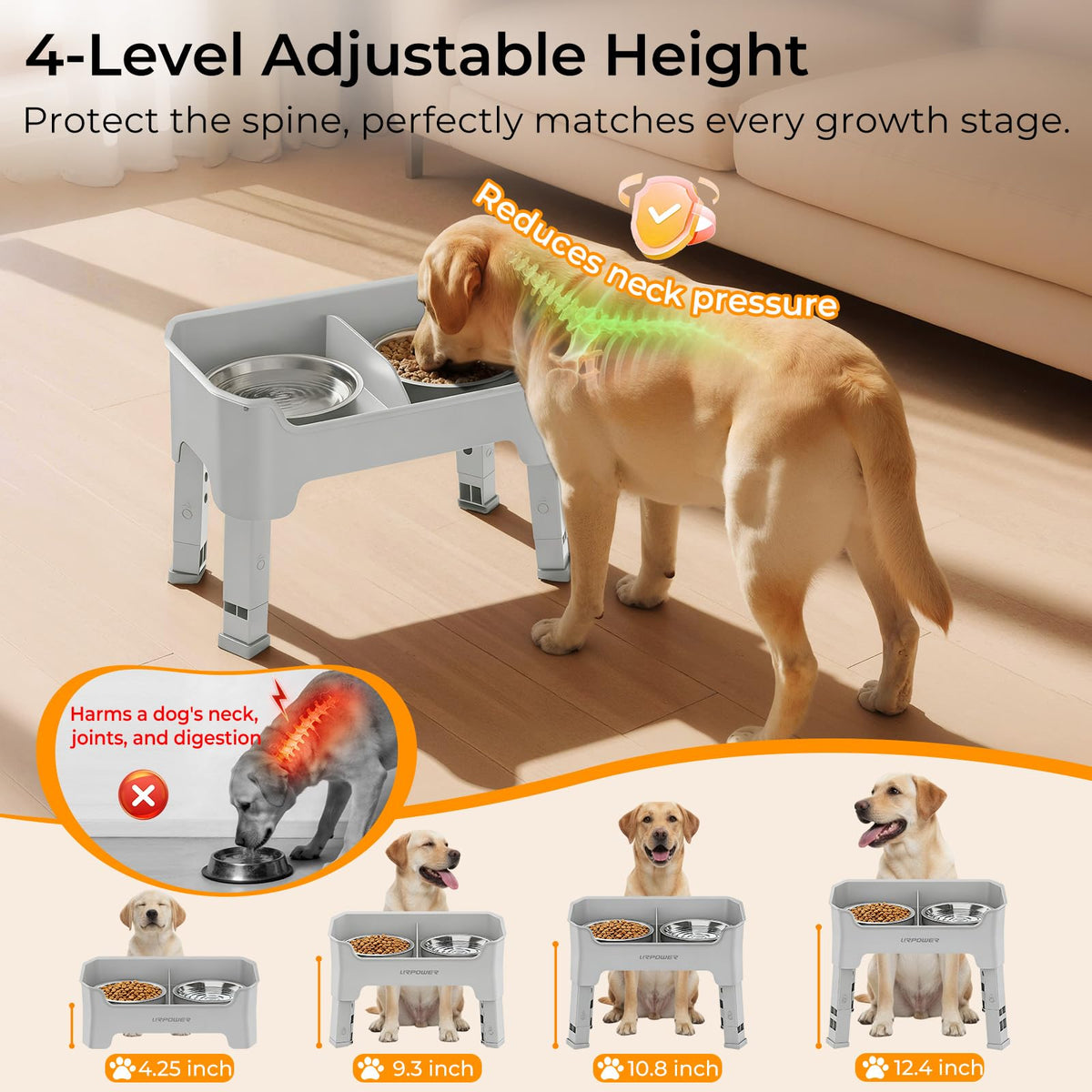 URPOWER Pet Feeder in Medium, Light Grey