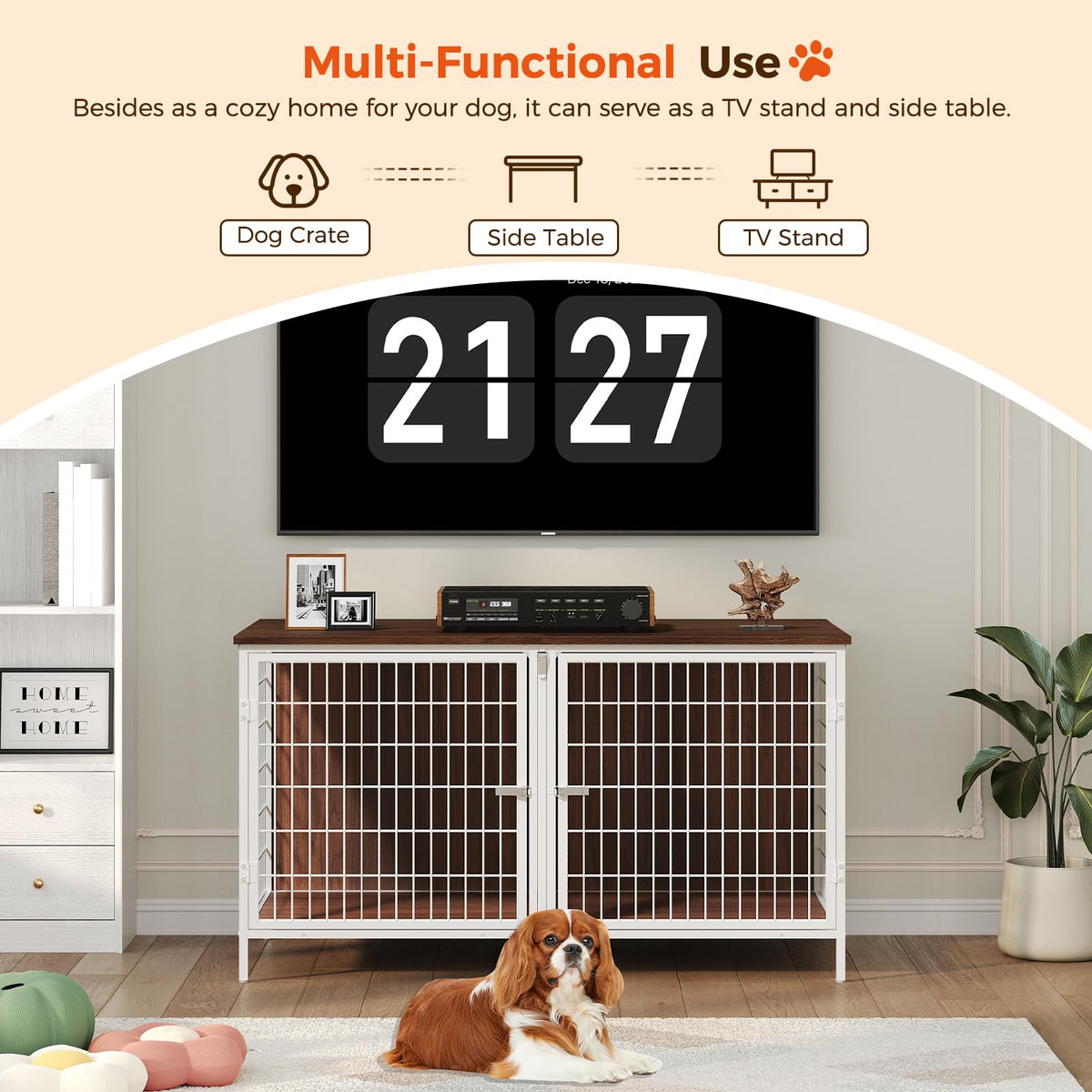 MAHANCRIS Animal Cage in 43.3"L x 21.7"W x 26.4"H, White and Walnut
