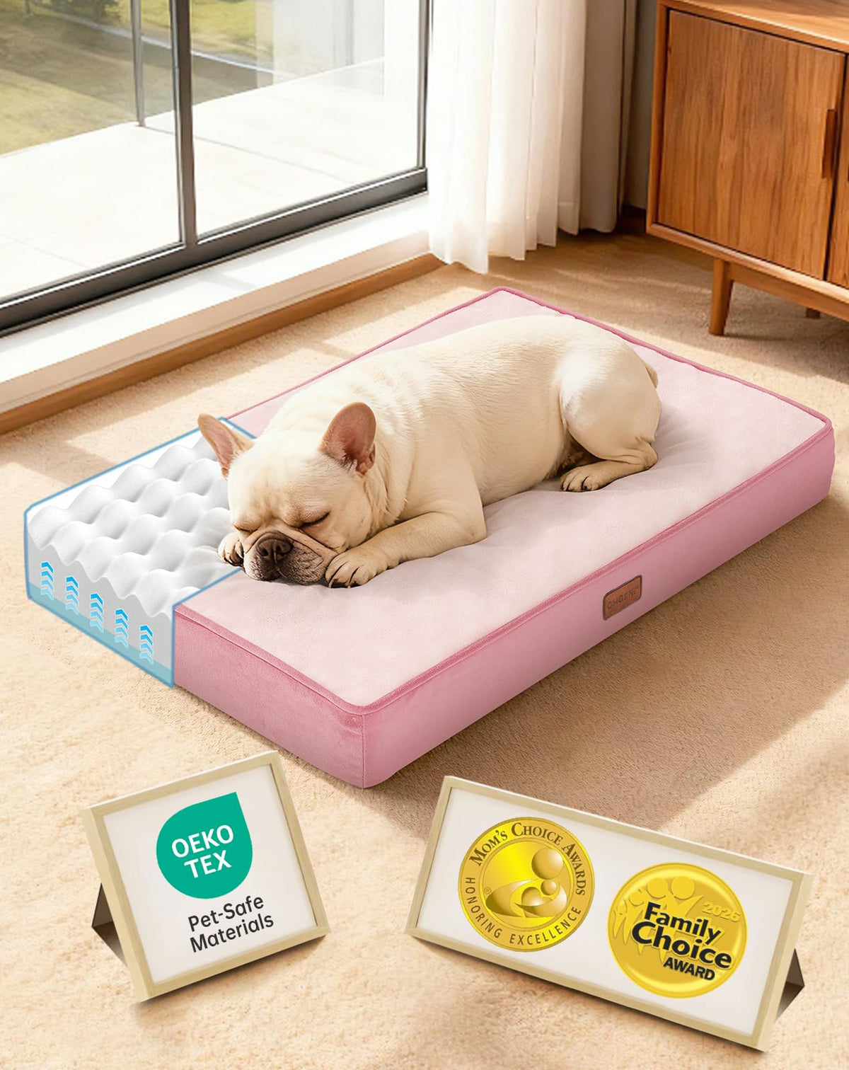 OhGeni Pet Bed Mat in 30" x 20" x 3" (For Sprawling), 02-Pink