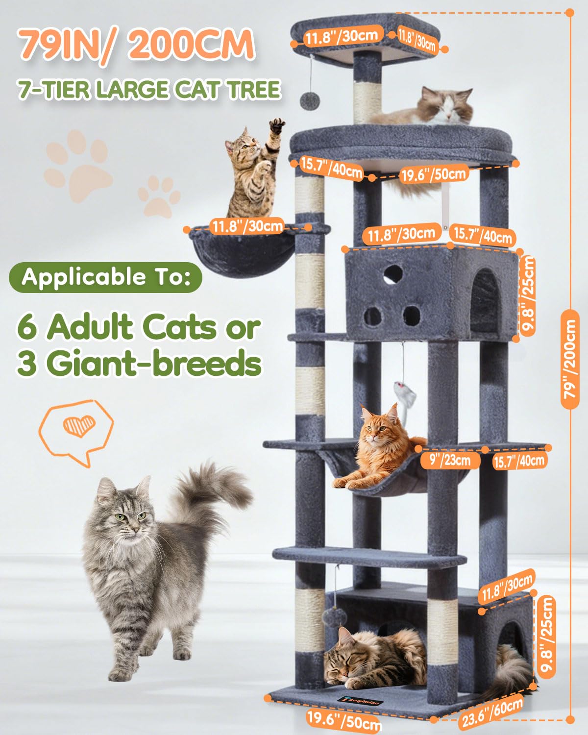 Taoqimiao Pet Activity Structure in 79 inch, Smoky Gray