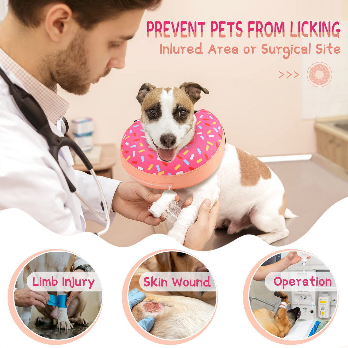 Supet Animal Recovery Collar Cone in XS(Neck 4"-7"), Donut Pink