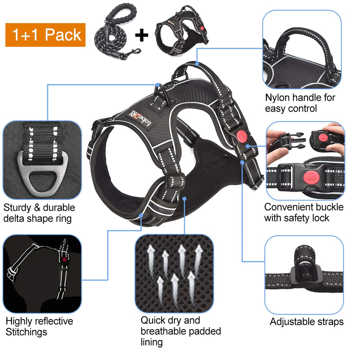tobeDRI Animal Harness in Small, Black