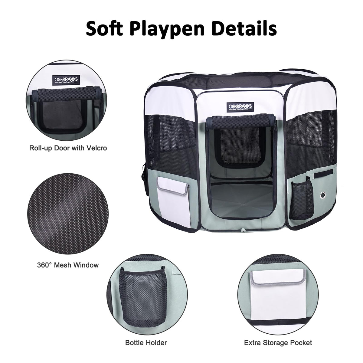 JESPET Pet Playpen in 36x36x24 Inch (Pack of 1), Shale Green