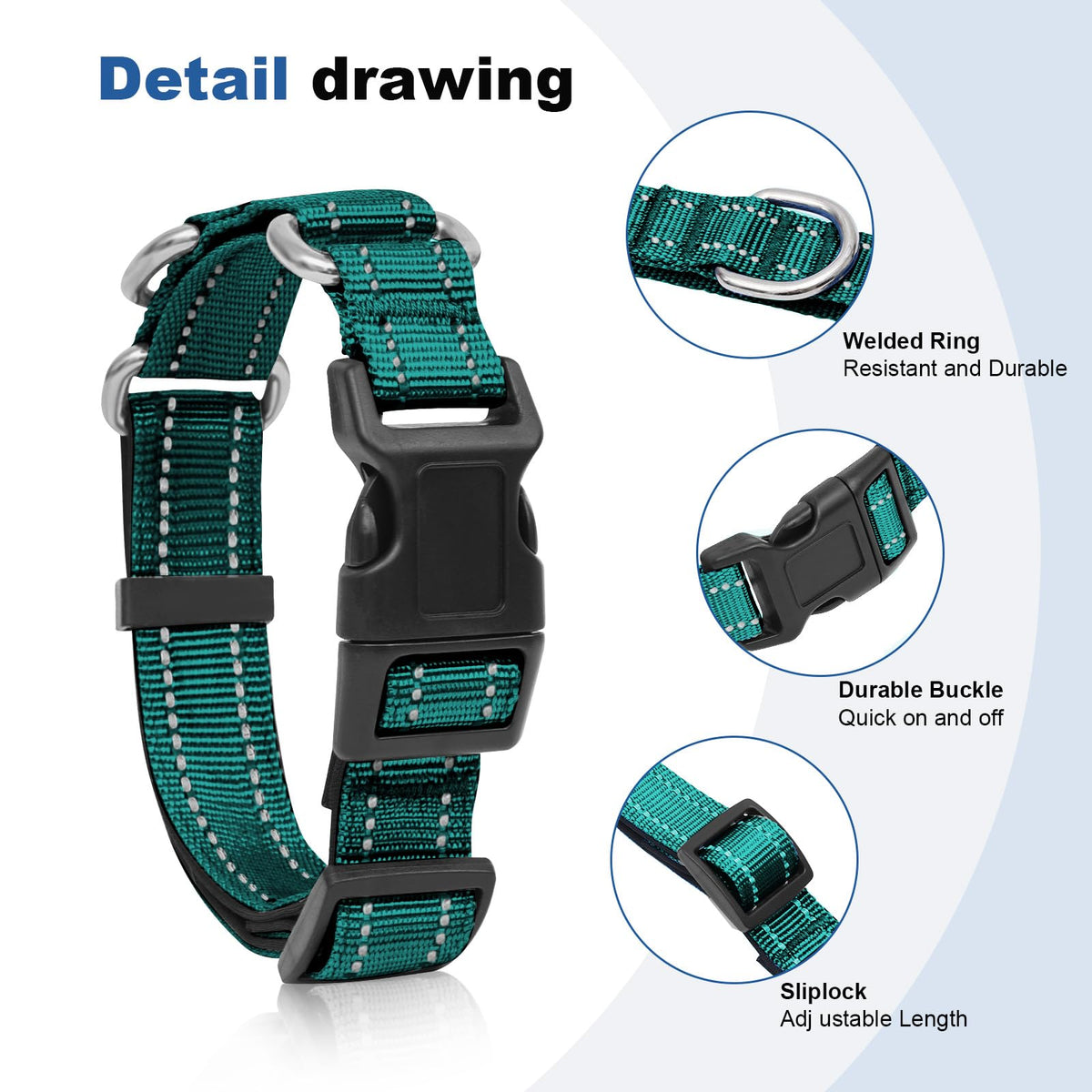 GDLKPS Animal Collar in XS:3/4" Wide for 11.5"-13.5" Neck, Blackish Green