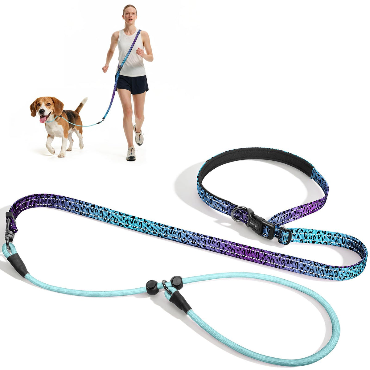 kazazoo Leash in Adjustable, 5.5ft to 8.5ft, Blue Leopard