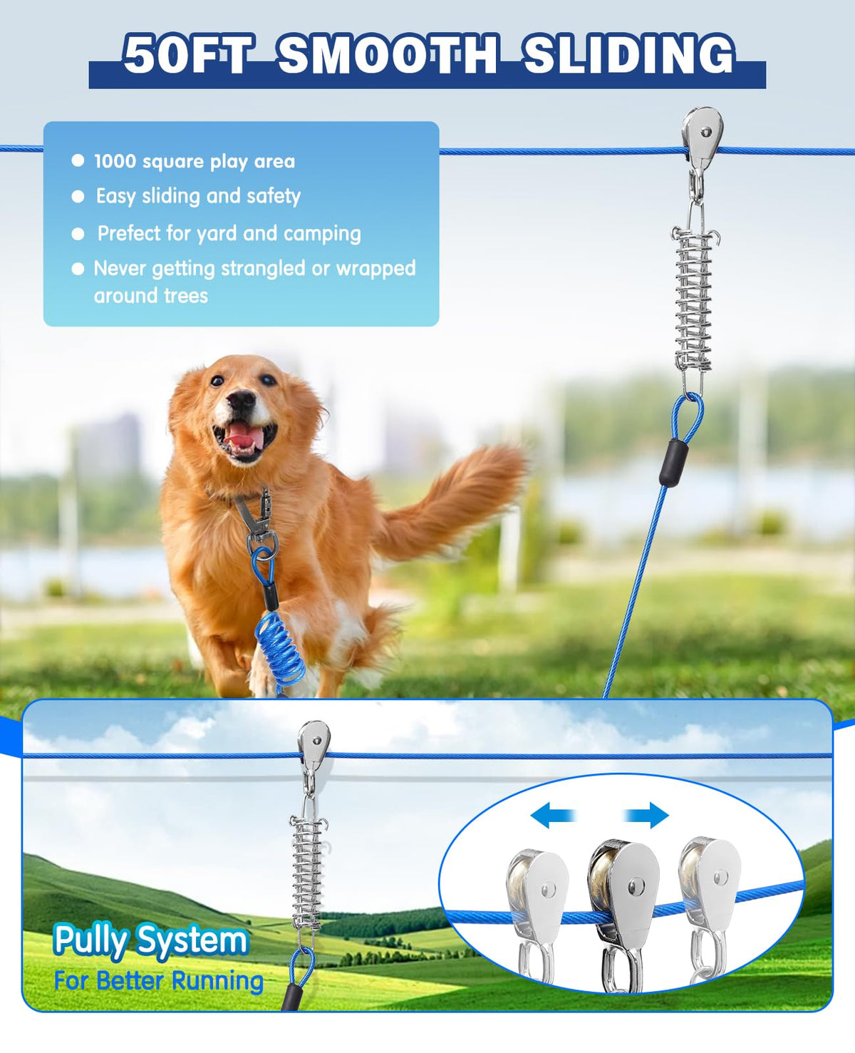 Duckygoo Leash in 50FT+10FT,250LBS, Blue