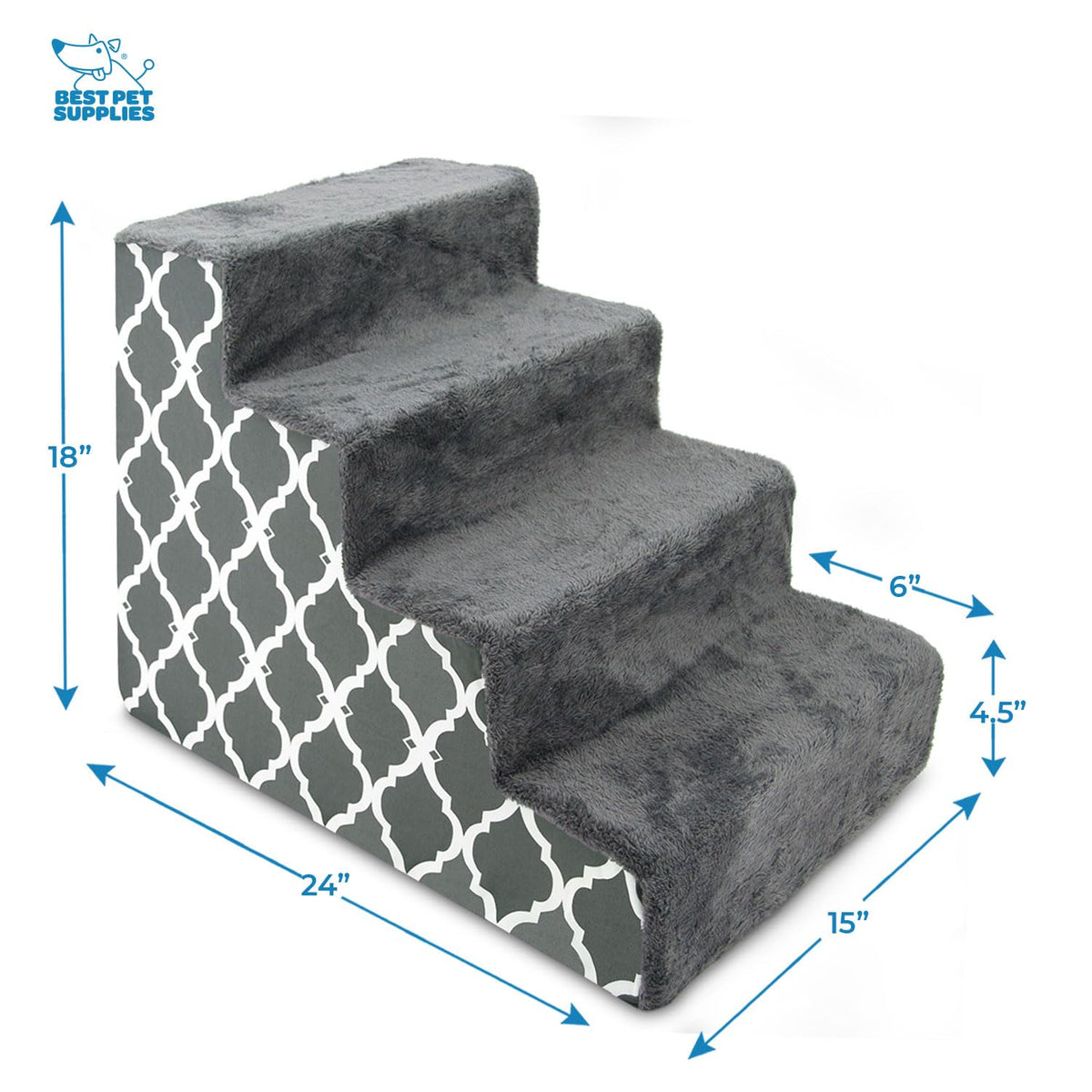 Best Pet Supplies Animal Stair in H: 18 Inches, Gray Lattice Print