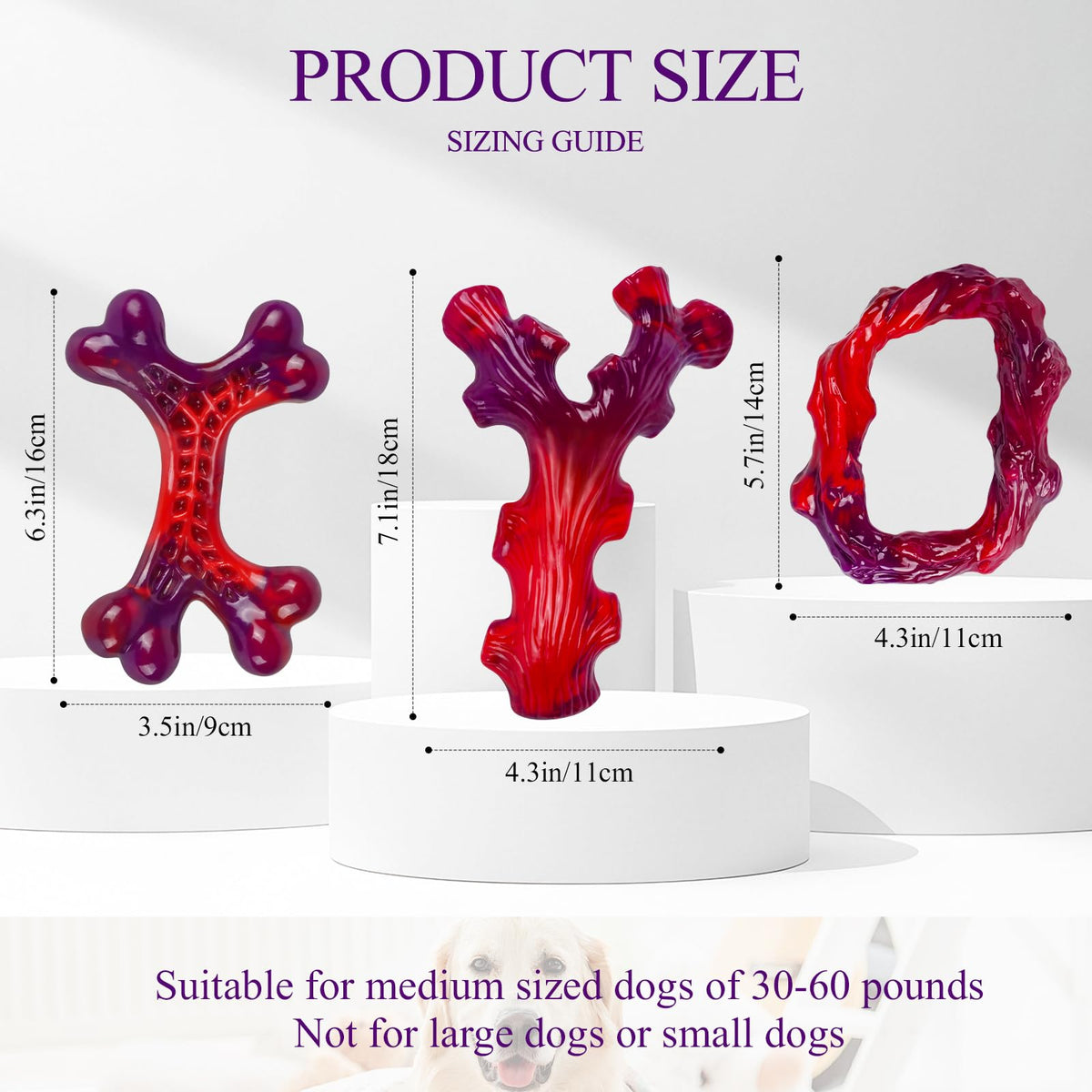 Frienhund Pet Toy in 3 Pack, Red-3-Pack