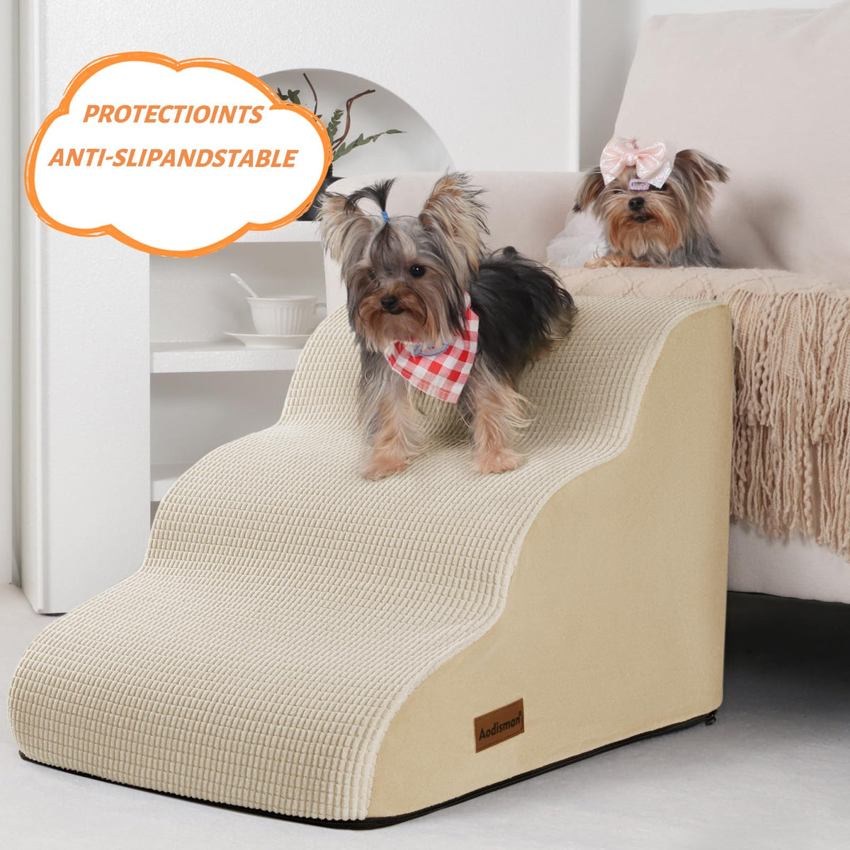 aodisman Animal Stair in Standard 3-Step 15.7"H, Beige