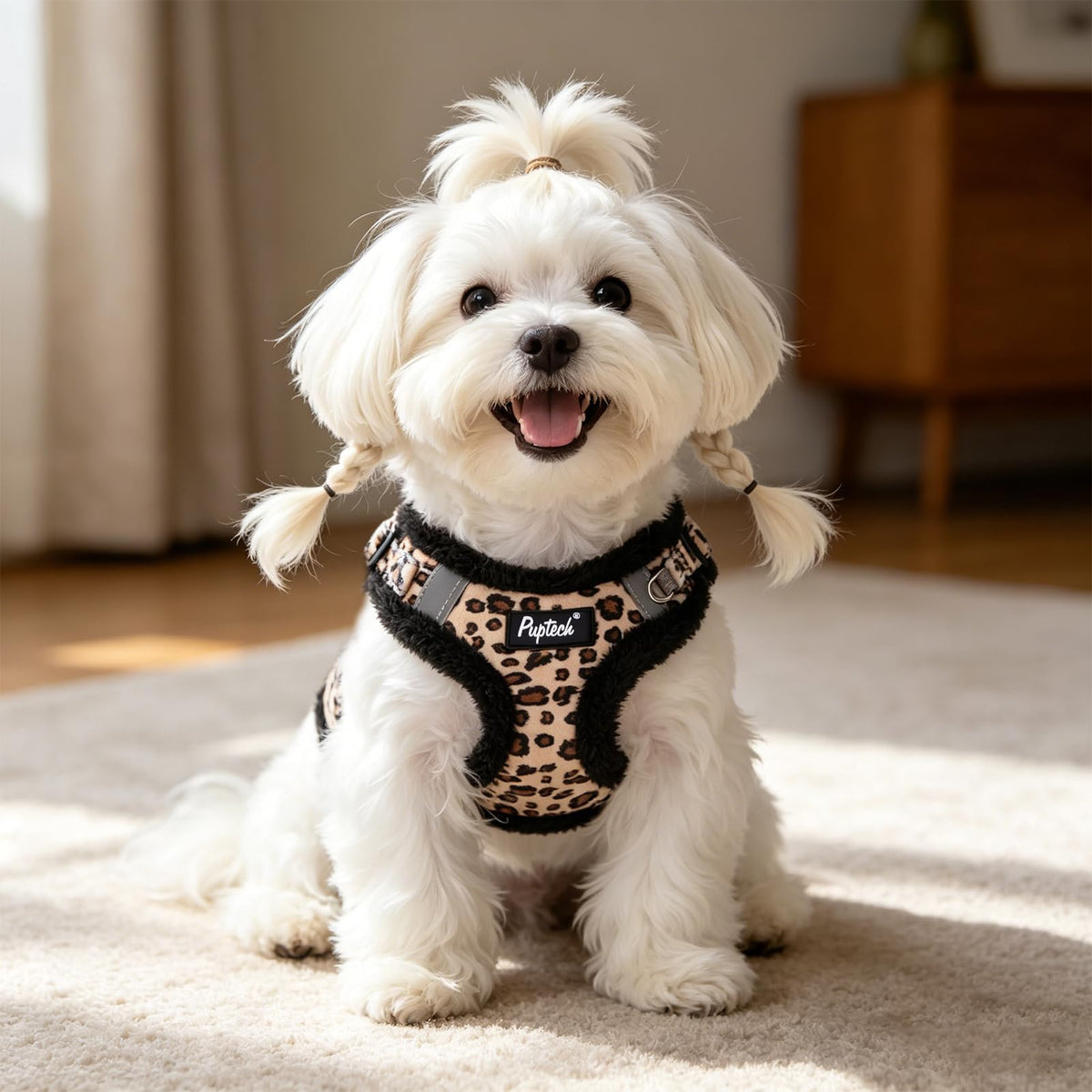 PUPTECK Animal Harness in XS (9-13lbs, Chest 14"-16"), #3 Brown(Plush Leopard Print)