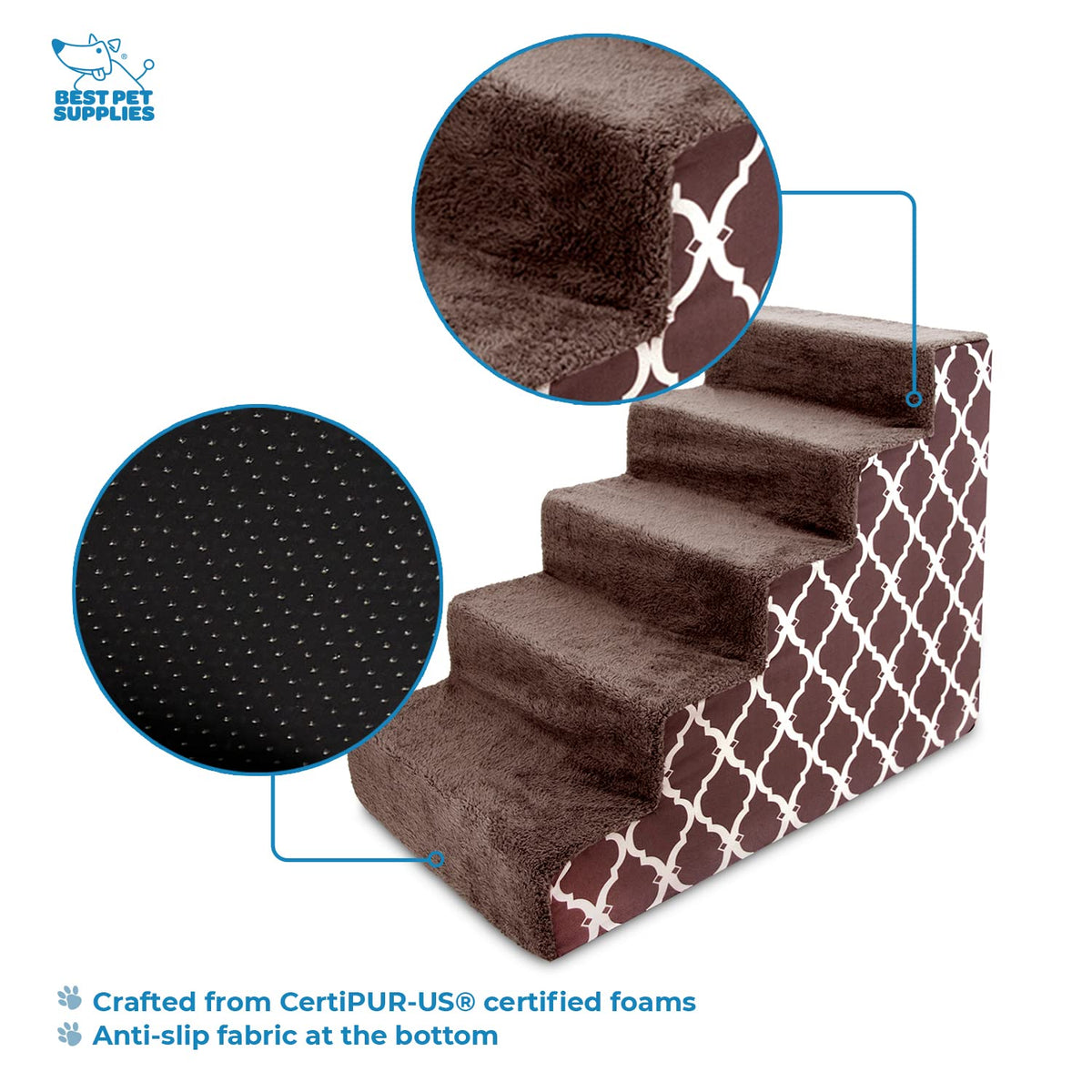 Best Pet Supplies Animal Stair in H: 22.5 Inches, Brown Lattice Print