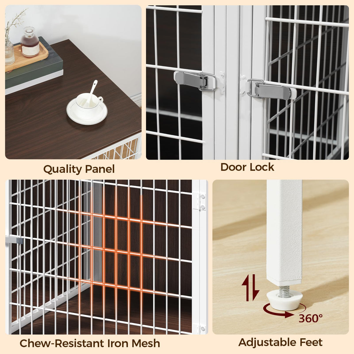 MAHANCRIS Animal Cage in 43.3"L x 21.7"W x 26.4"H, White and Walnut