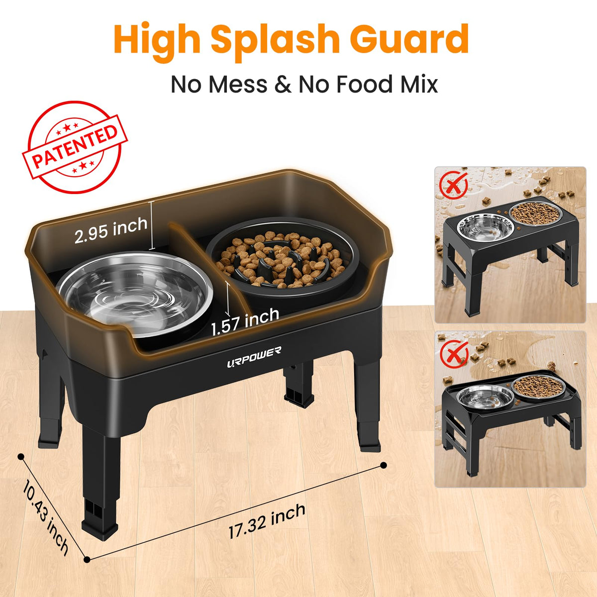 URPOWER Pet Feeder in Large, Matte Black