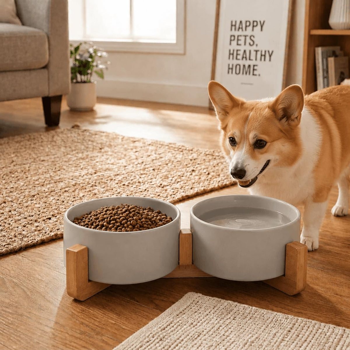 SPUNKYJUNKY Pet Feeder in 3.6 cups, Grey × 2