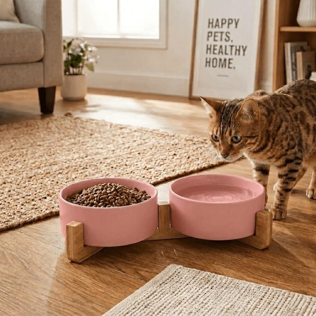SPUNKYJUNKY Pet Feeder in 1.7 cups, Pink × 2