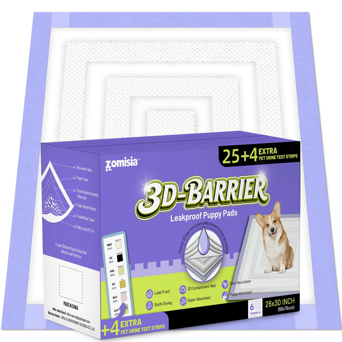 ZOMISIA Disposable Incontinence Surface Protector in 26"x30" - 25 Count + 4 Pet Urine Test Strips, Purple