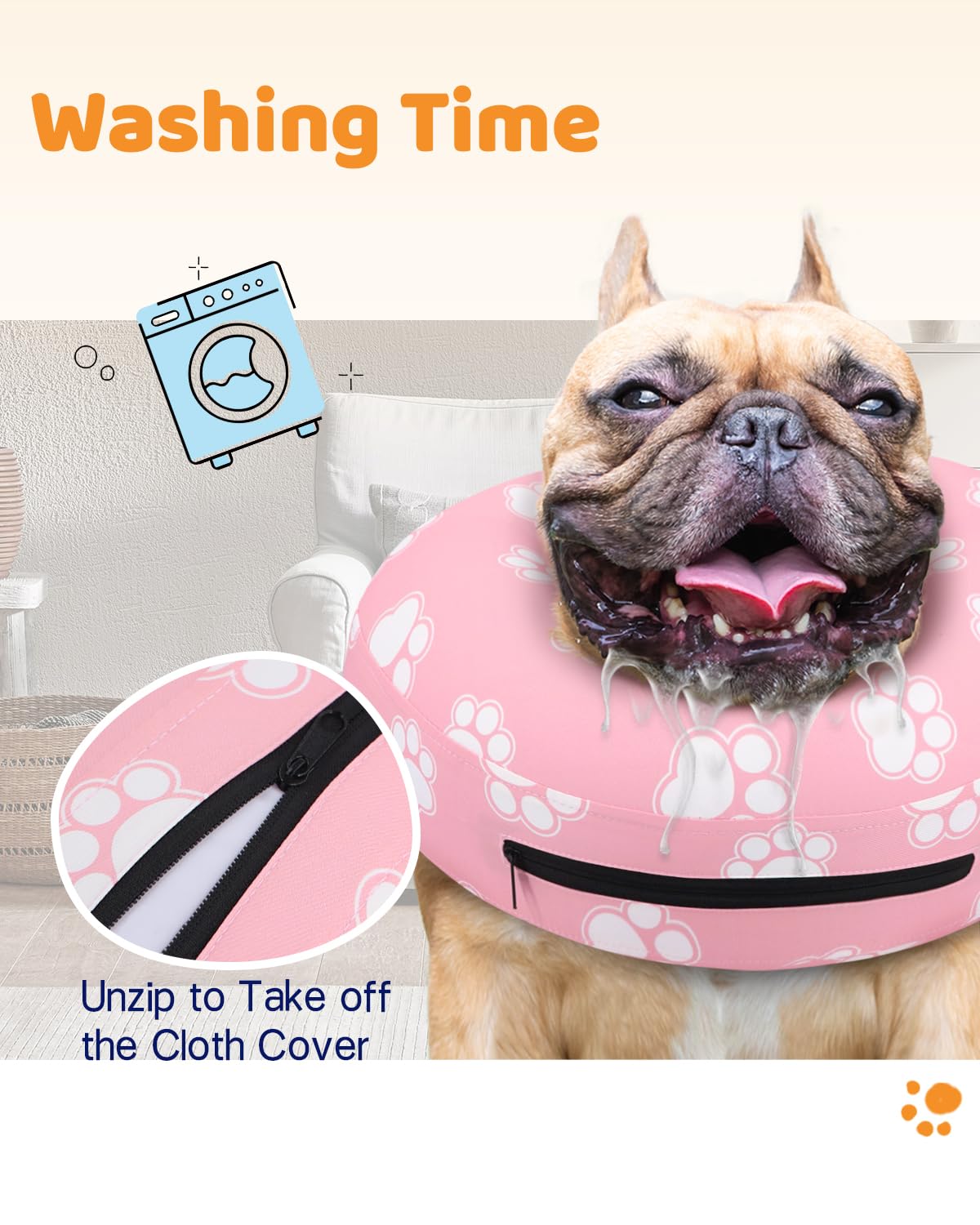 Supet Animal Recovery Collar Cone in S(Neck 7"-9.5"), T Paw Pink