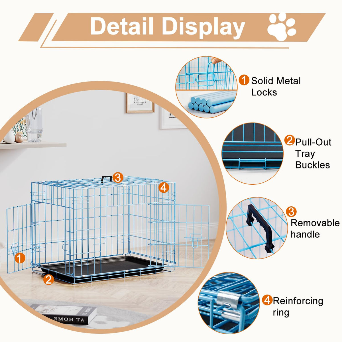 FDW Animal Cage in 24.0"L x 16.0"W x 19.0"H, Blue