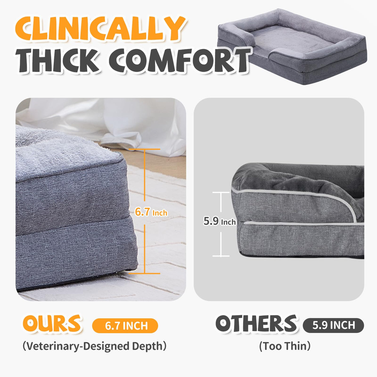 Makigued Pet Bed Mat in 42"L x 32"W x 6.7"Th, Grey