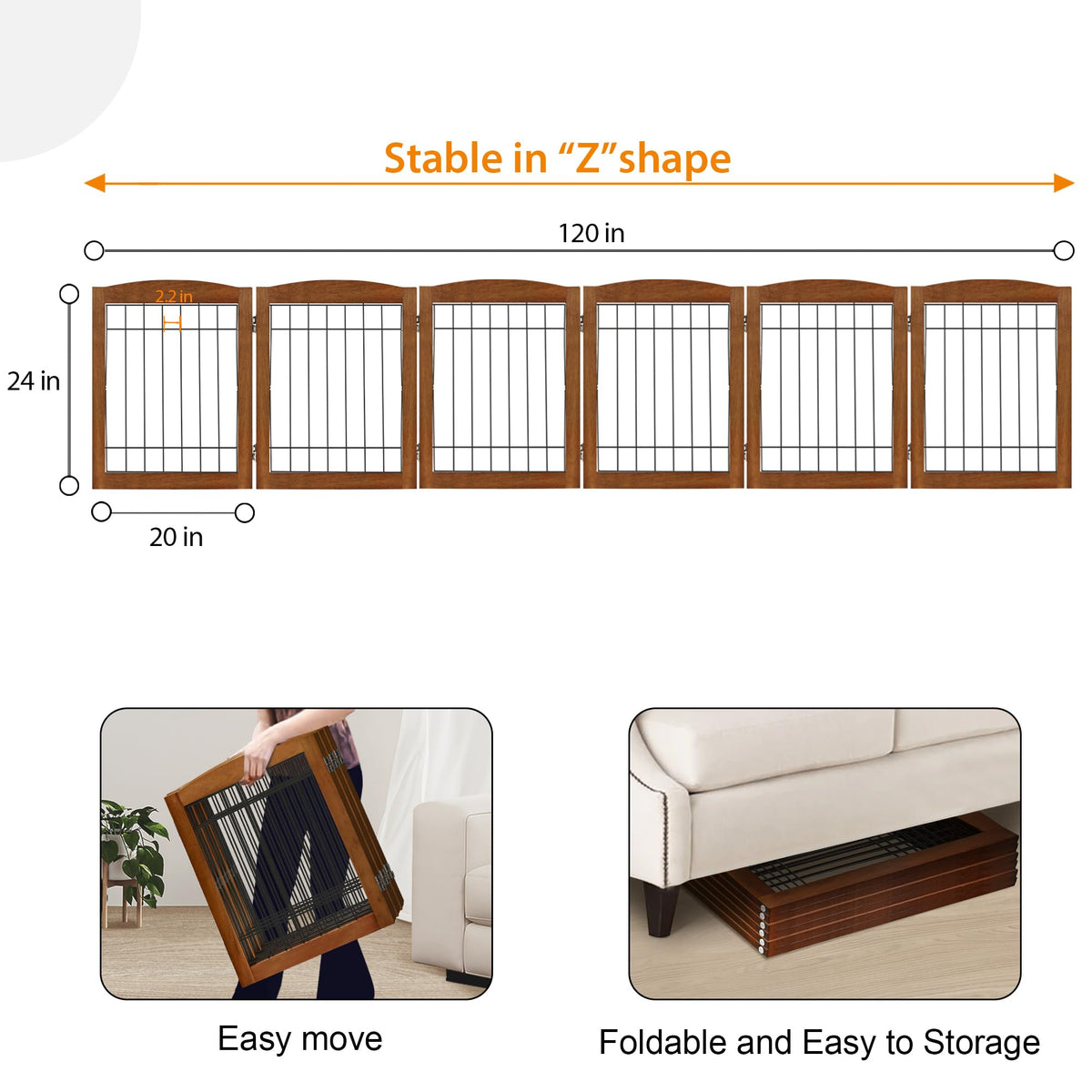 LZRS Temporary Gate in 24"Height-6 Panel, Oak Cherry