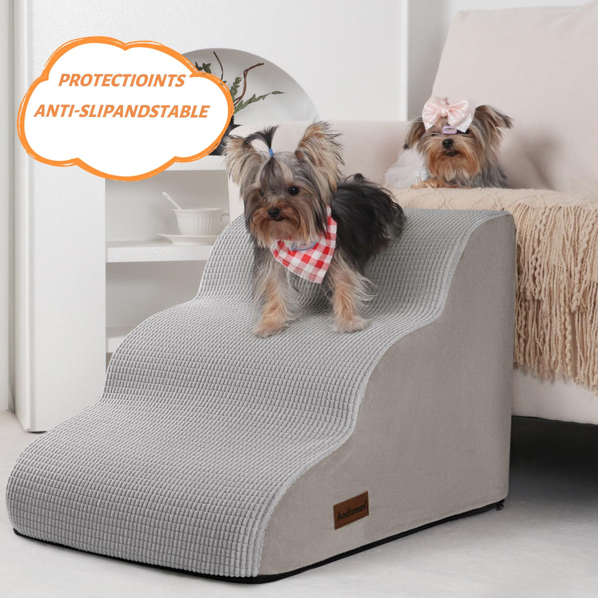 aodisman Animal Stair in Standard 3-Step 15.7"H, Light Grey