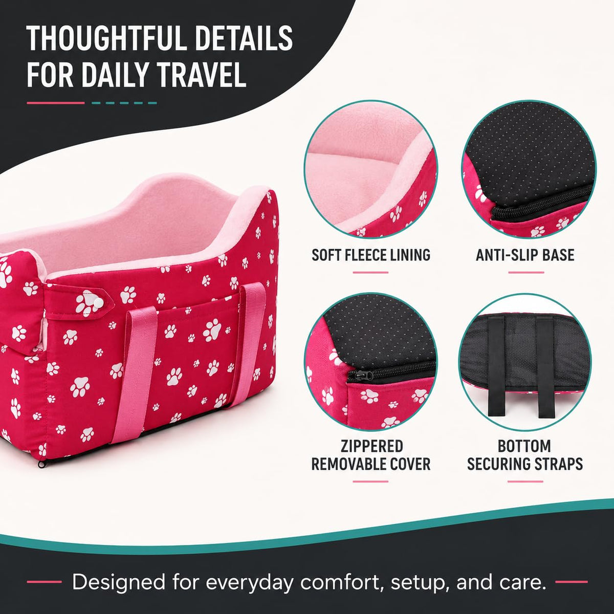 Cullaby Pet Seat in Small, Rose Red