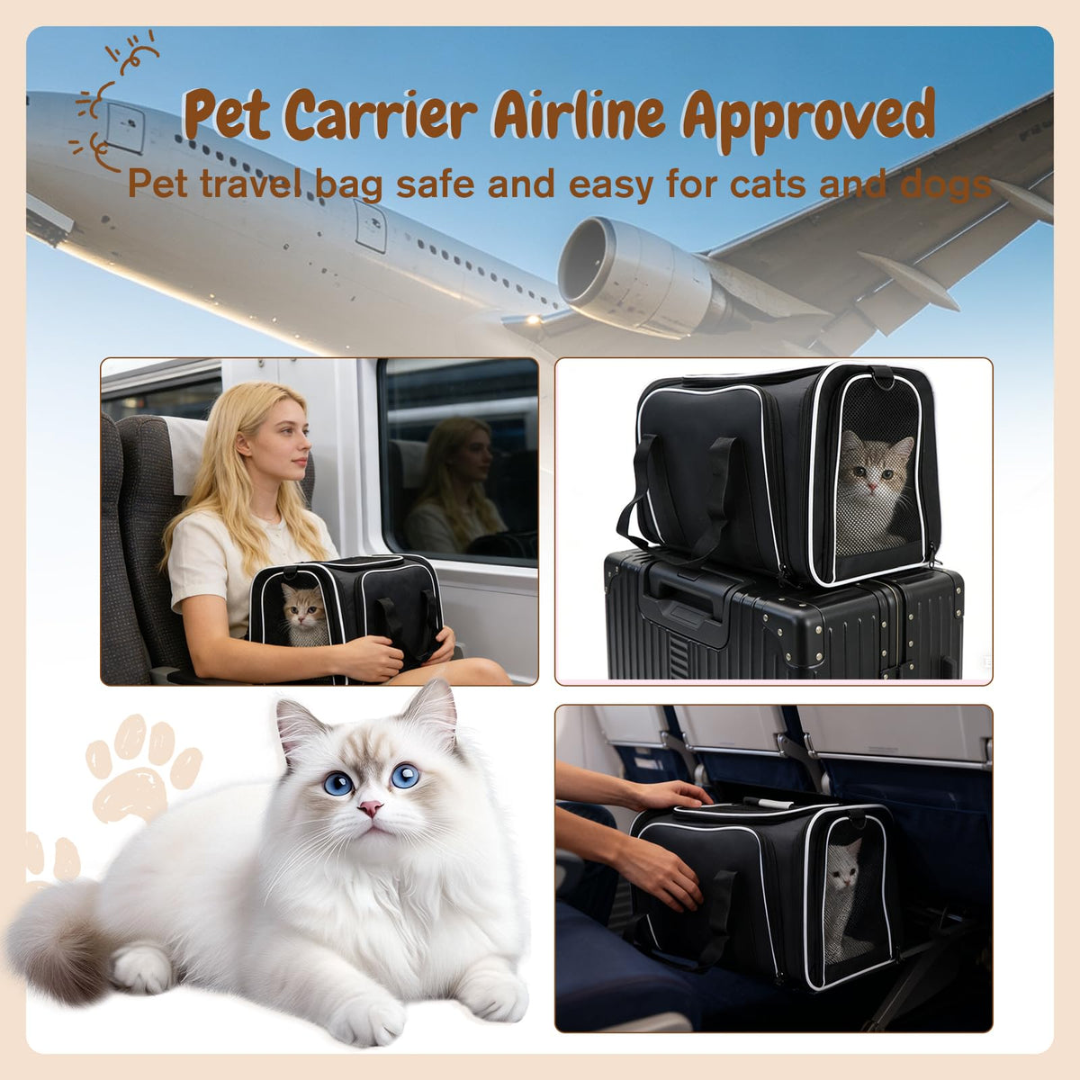Srinlon ㅤ Animal Carrier in 18.0"L x 11.0"W x 11.0"H, Black