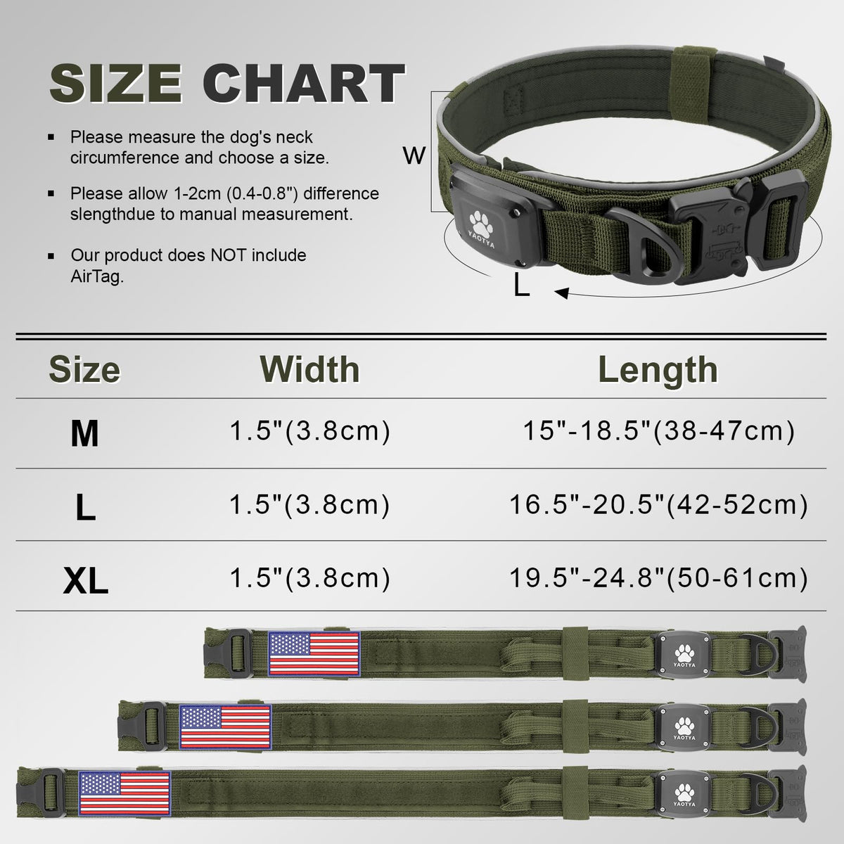 YaoTya Animal Collar in M(15"-18.5"), ArmyGreen