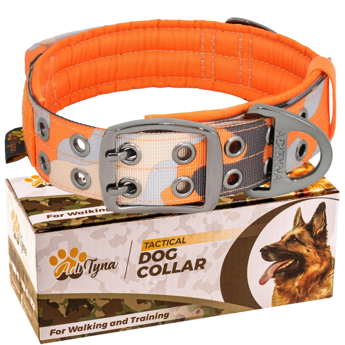 ADITYNA Animal Collar in Extra-Large: Fit 24-30" Neck, Camo Orange