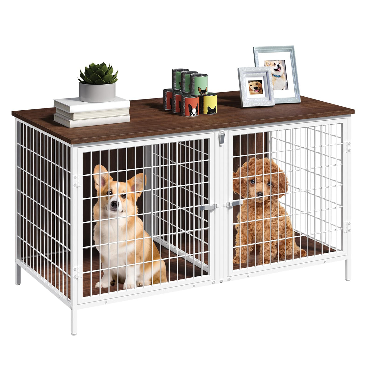 MAHANCRIS Animal Cage in 43.3"L x 21.7"W x 26.4"H, White and Walnut