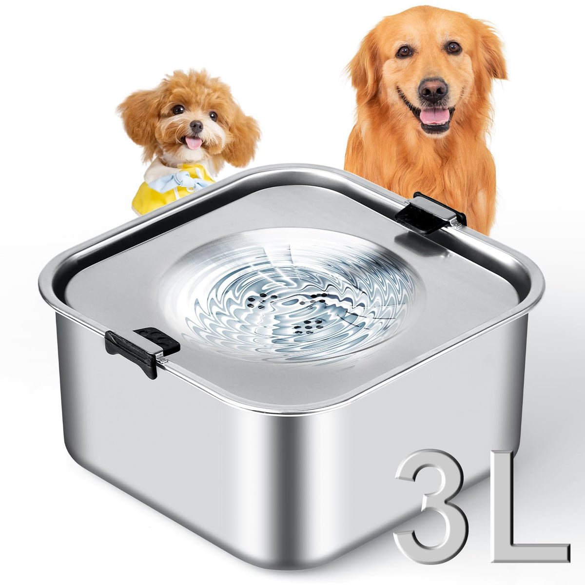 LQPBDFDC Animal Water Dispenser in Square, Dog Water Bowl
