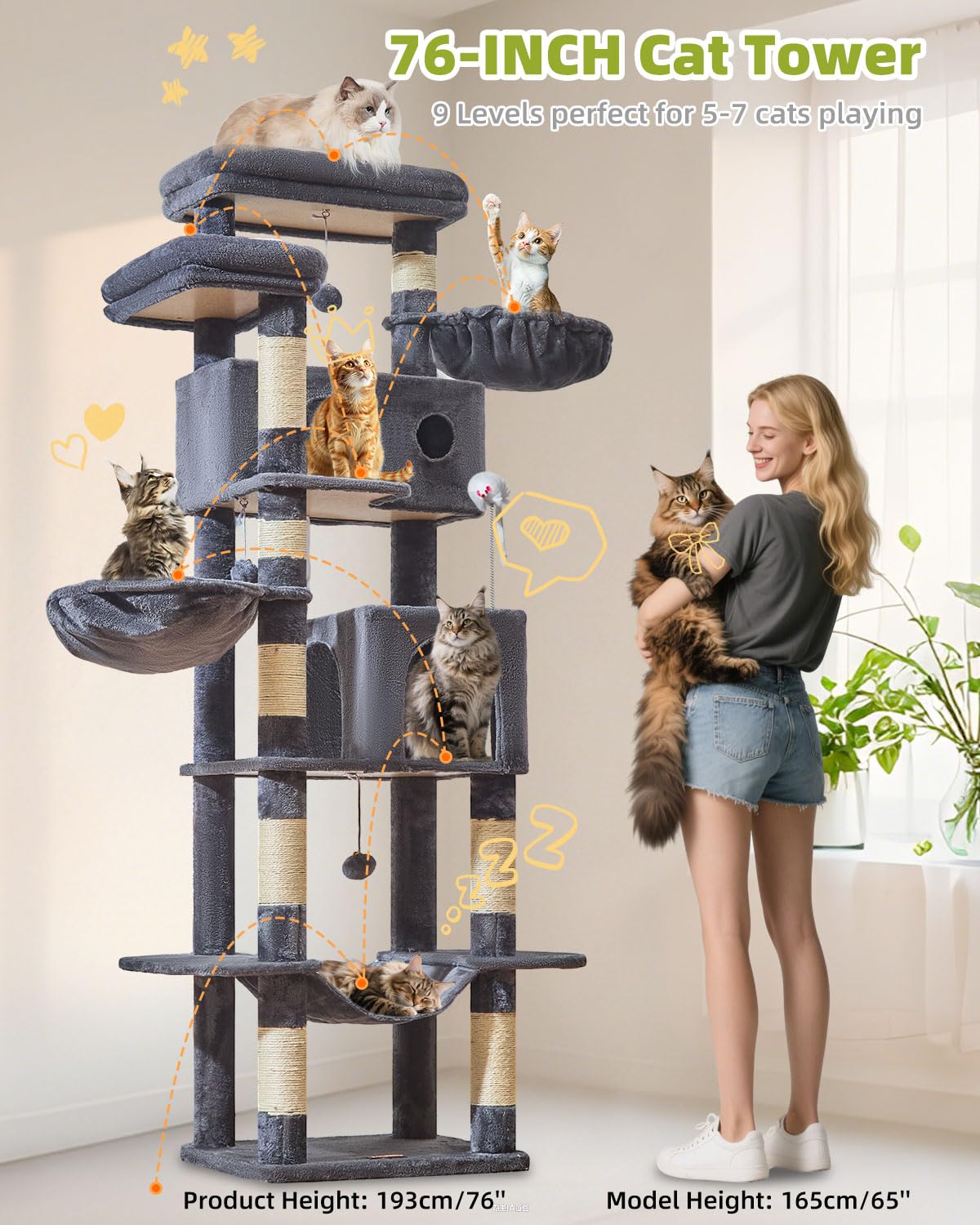 Taoqimiao Pet Activity Structure in 76 inch, Smoky Gray