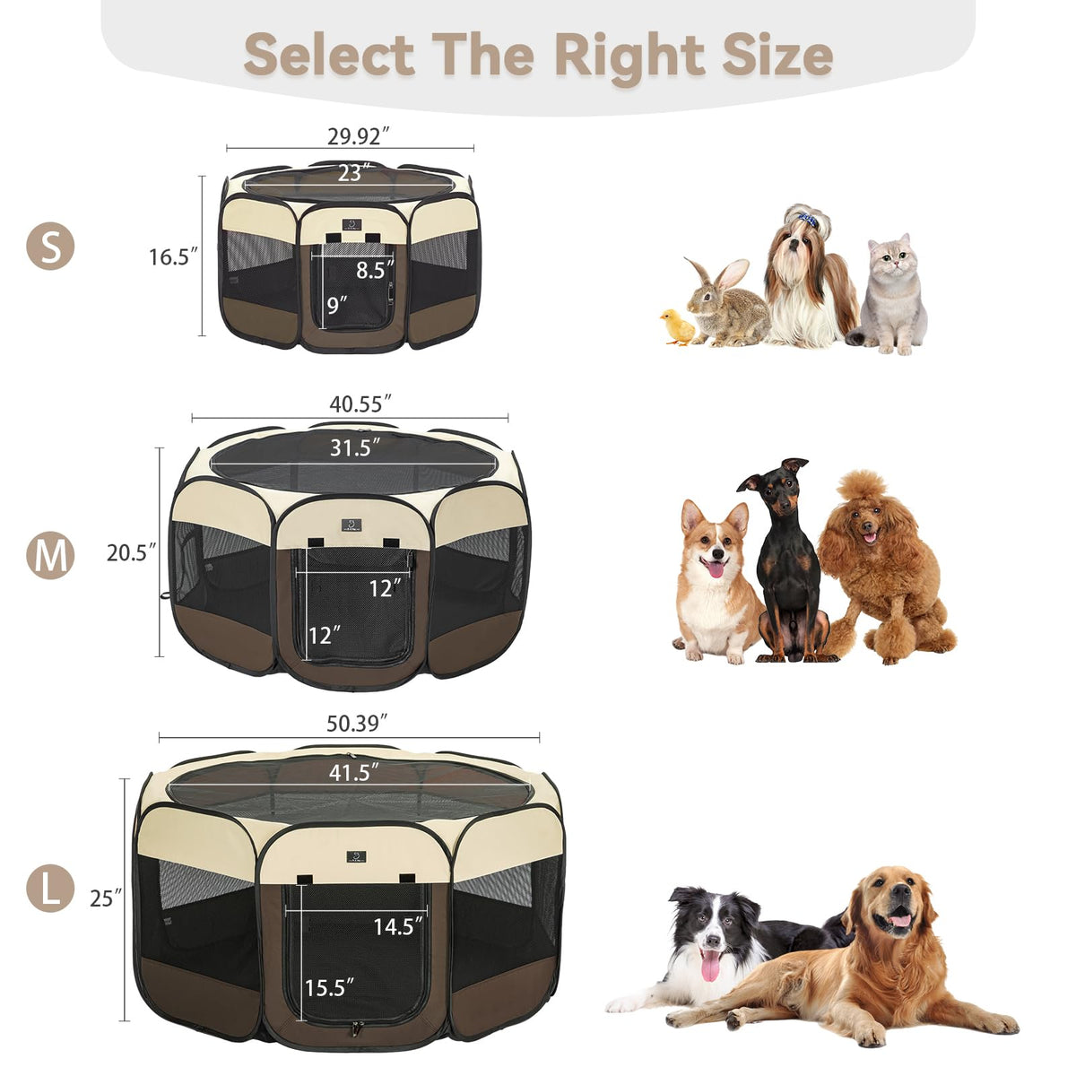 A 4 Pet Pet Playpen in S(29.92"x29.92"x16.5"), Brown+Beige