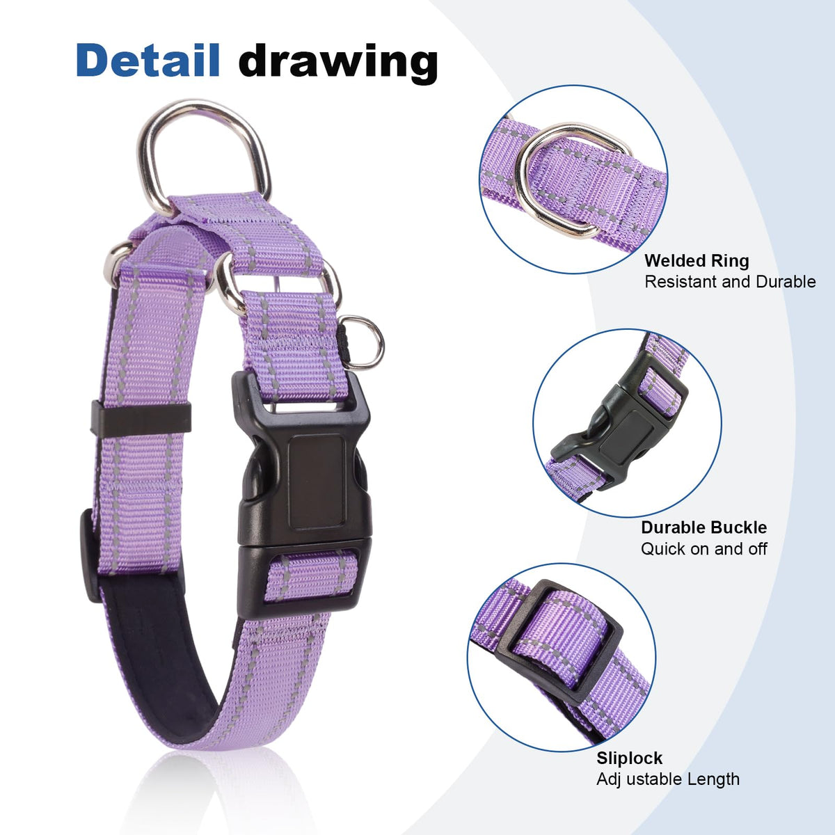 GDLKPS Animal Collar in S:1"Wind for 12.5"-15.5"Neck, Lavender