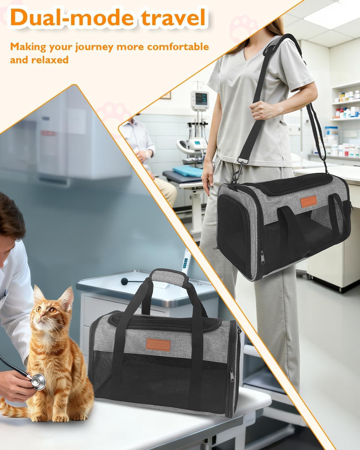 Petux Animal Carrier in 17.0"L x 11.0"W x 9.5"H, Grey