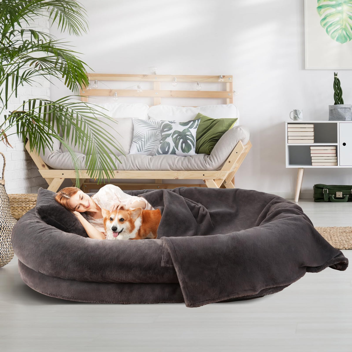 Fvkind Pet Bed Mat in 70"L×33"W×12"Th, Dark Grey