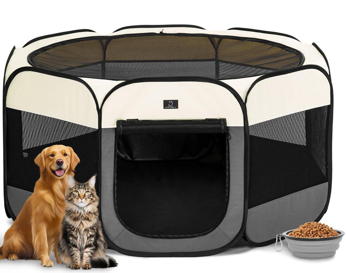 A 4 Pet Pet Playpen in L(50.39"x50.39"x25"), Grey+Beige
