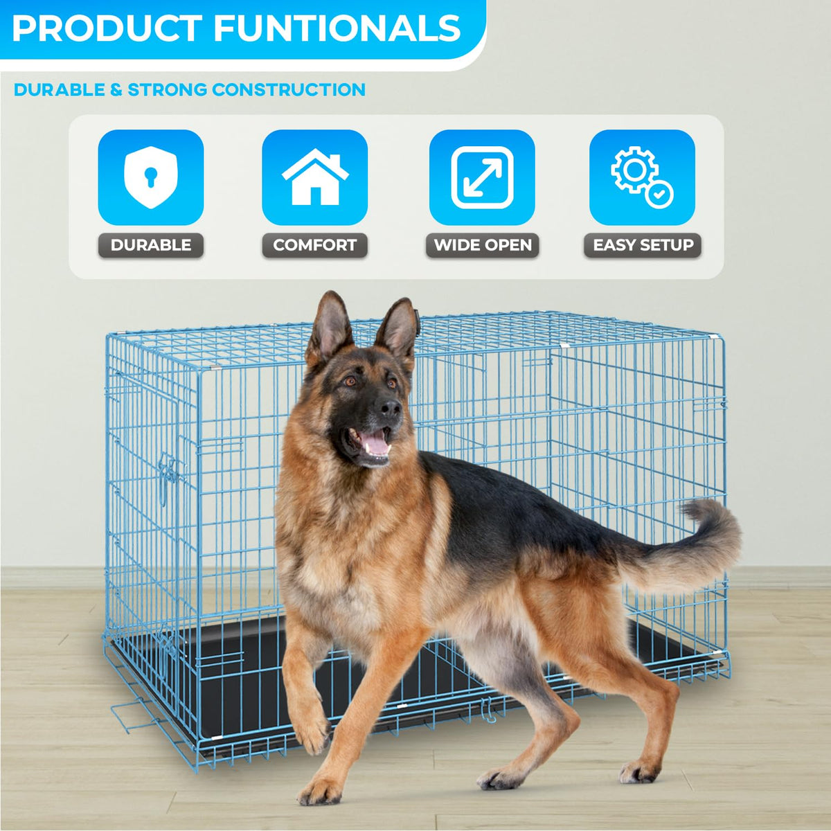 FDW Animal Cage in 42.0"L x 26.0"W x 28.0"H, Blue