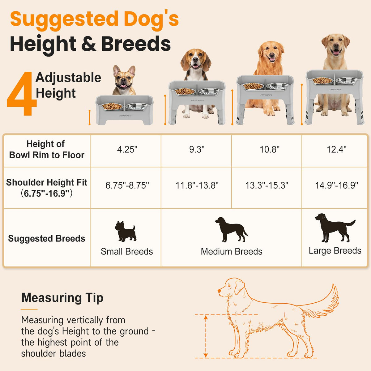 URPOWER Pet Feeder in Medium, Light Grey