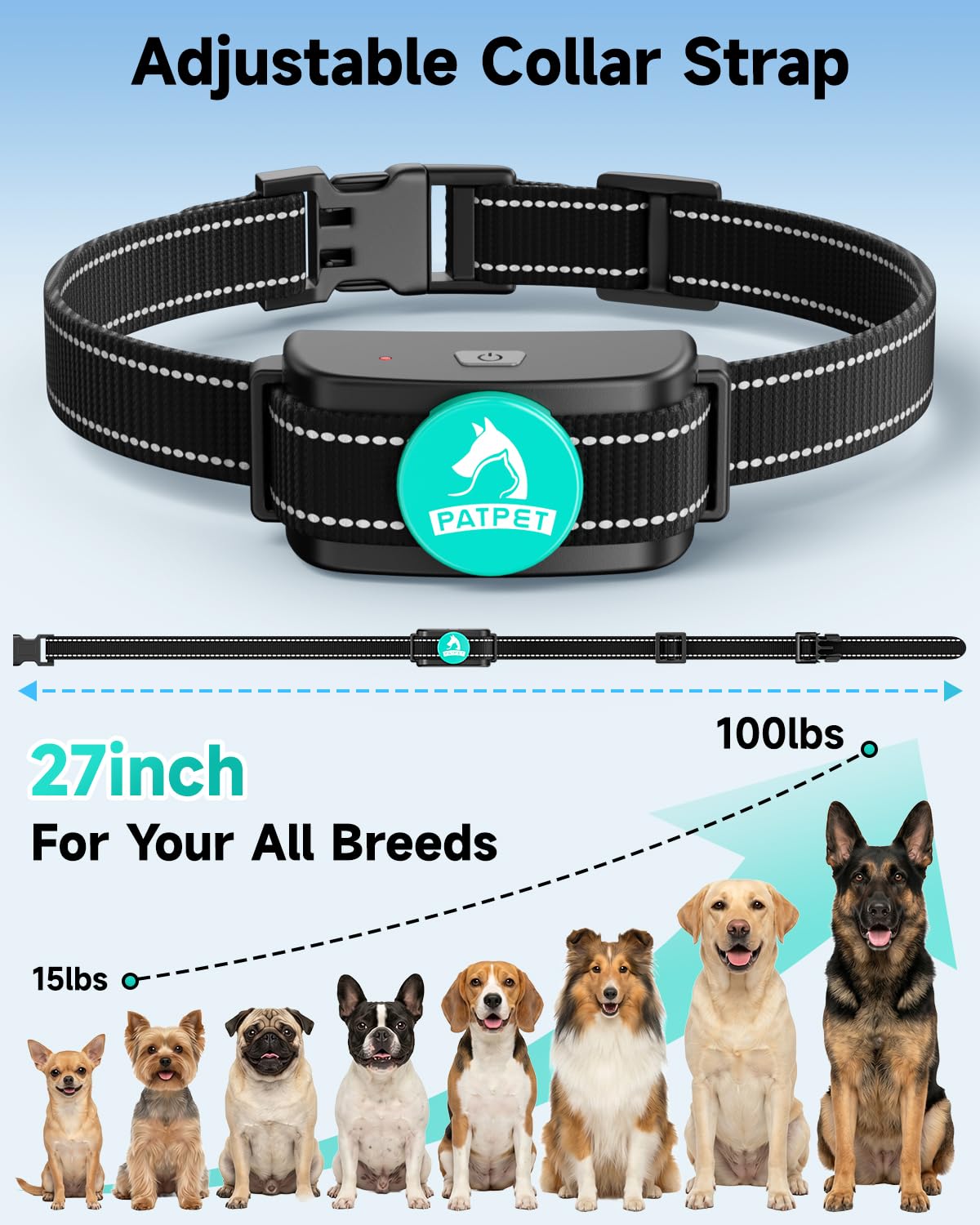 PATPET Animal Collar in 15-100Lbs, Teal
