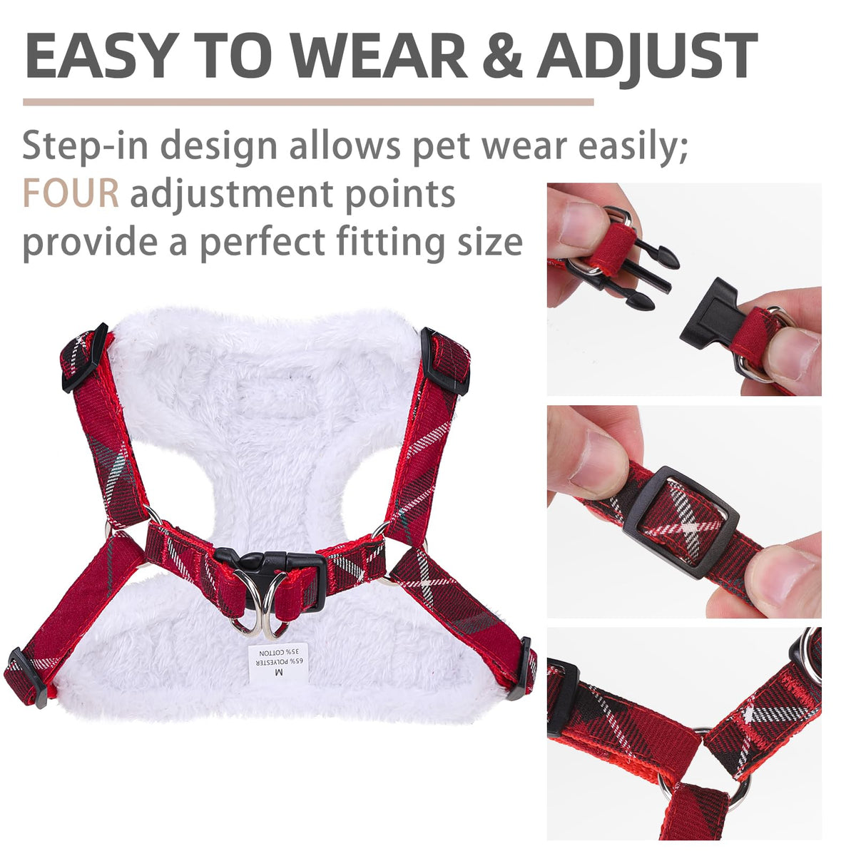 PUPTECK Animal Harness in XS (9-13lbs, Chest 14"-16"), #3 Red(Plush Plaid)