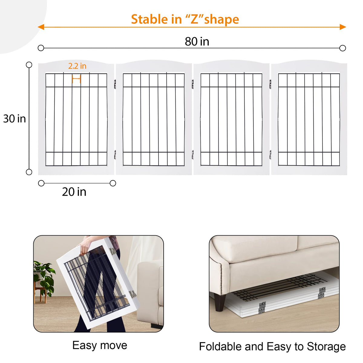 LZRS Temporary Gate in 30"Height-4 Panel, White