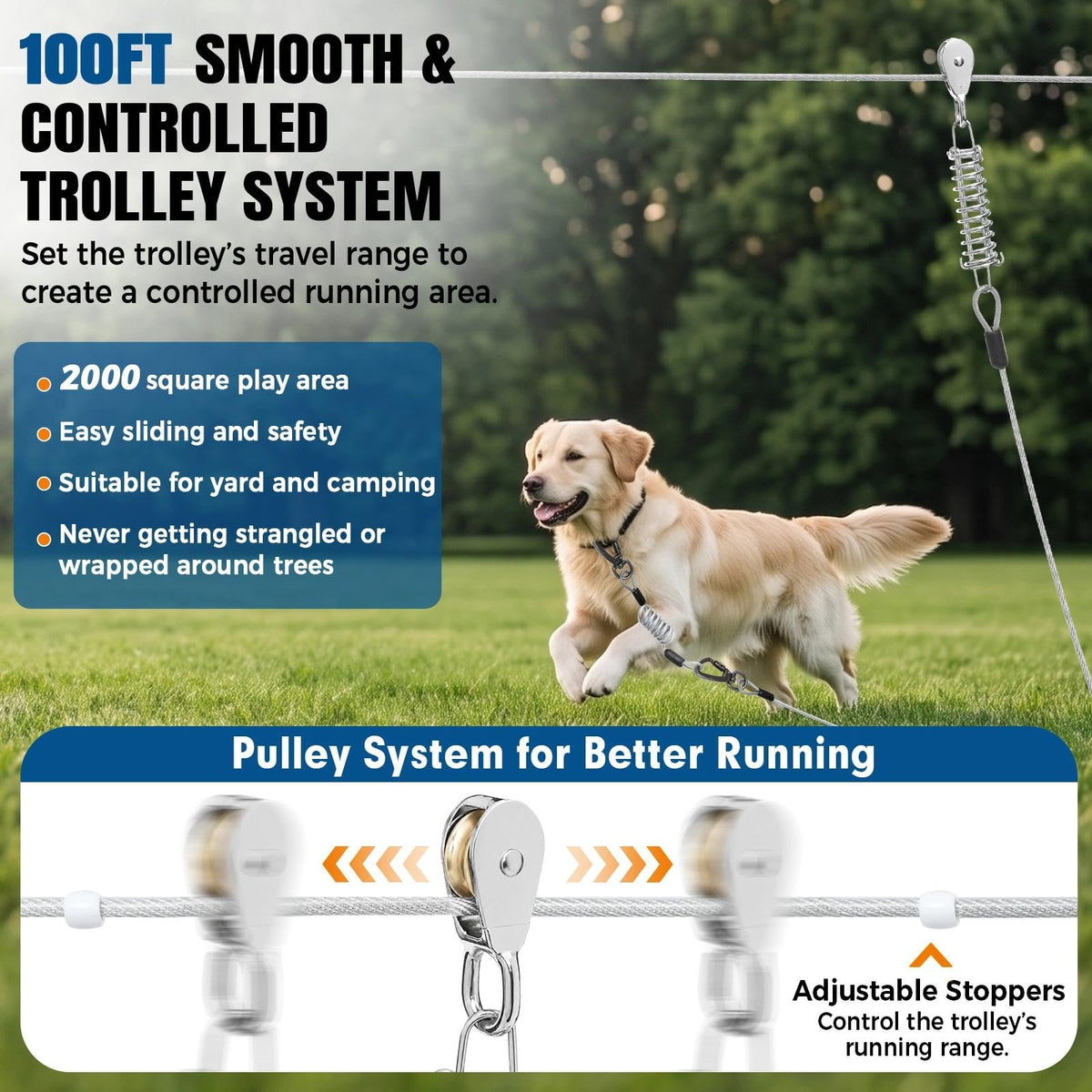 Duckygoo Leash in 100FT+10FT,250LBS, Silver