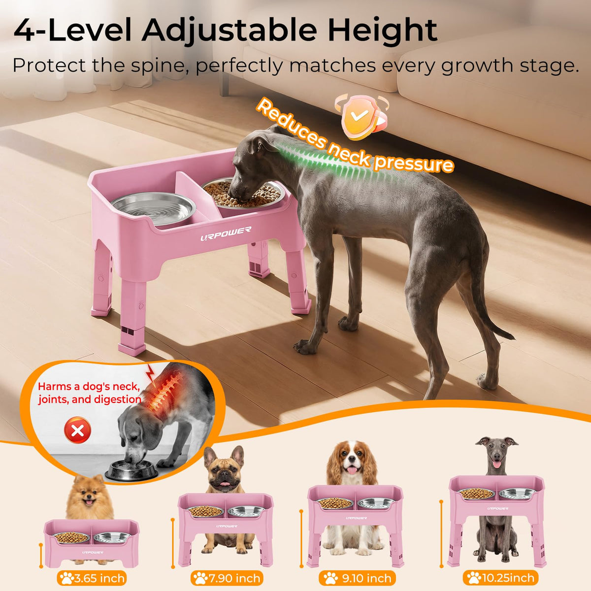 URPOWER Pet Feeder in Small, Pink