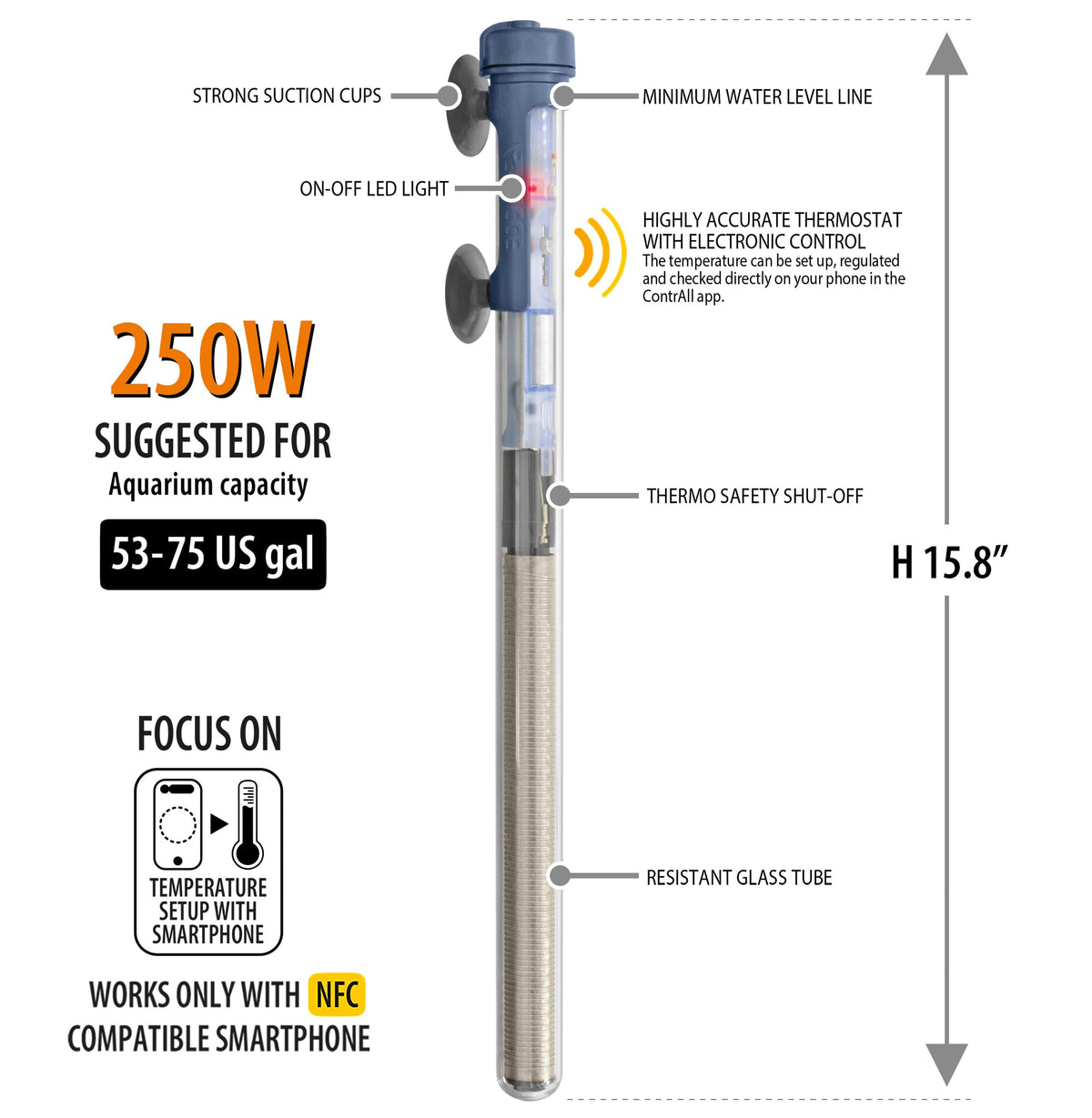Sicce Immersion Heater in 250 Watt (53-75 Gallon)