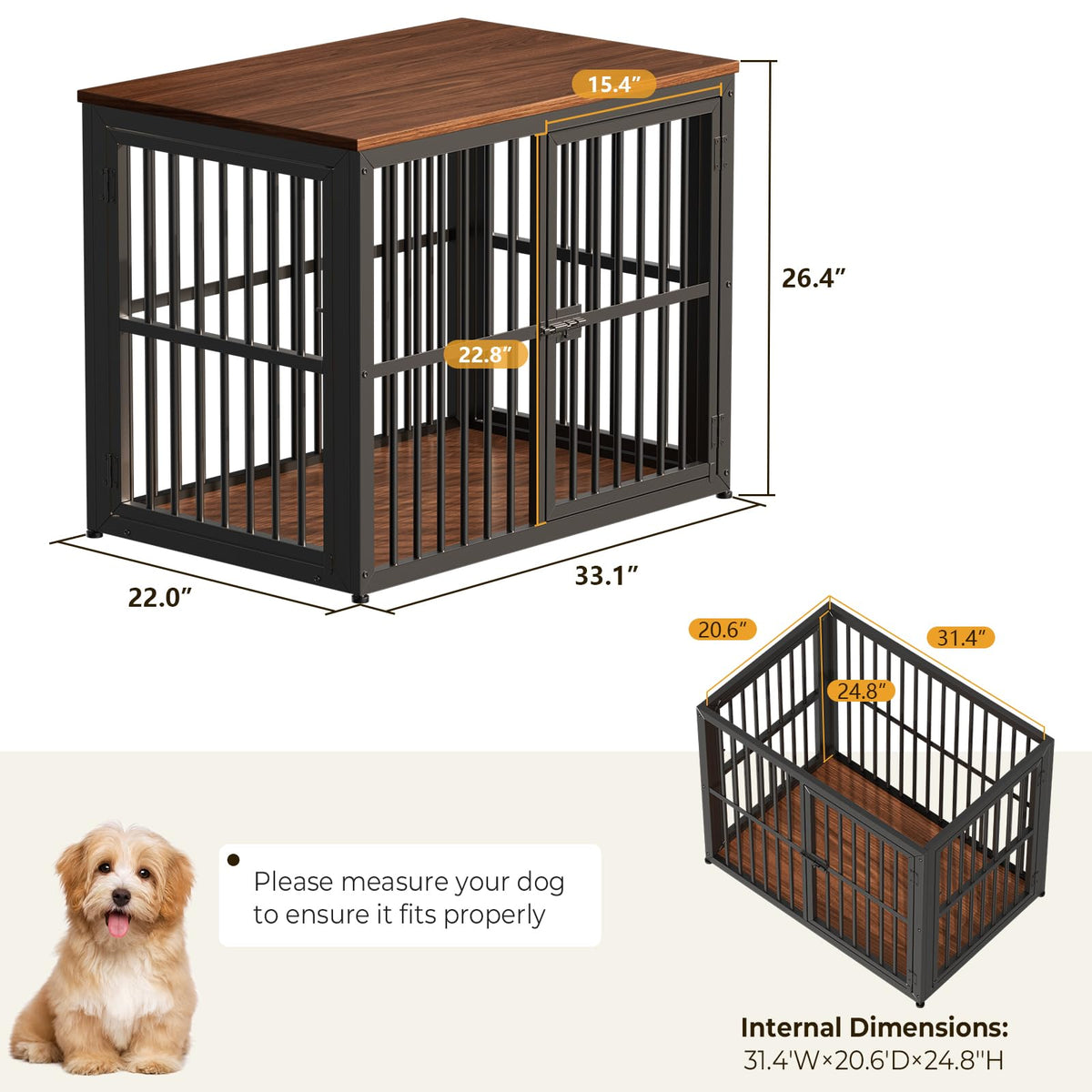Lyromix Animal Cage in 33.1"L x 22.1"W x 26.0"H, Walnut