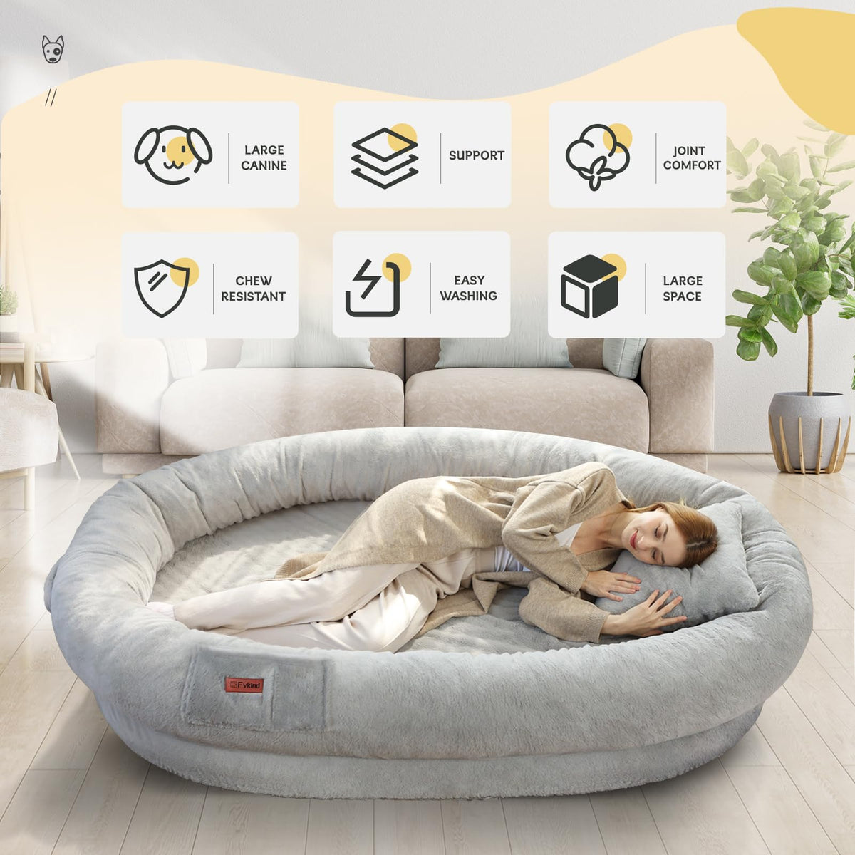 Fvkind Pet Bed Mat in 70"L×33"W×12"Th, Grey