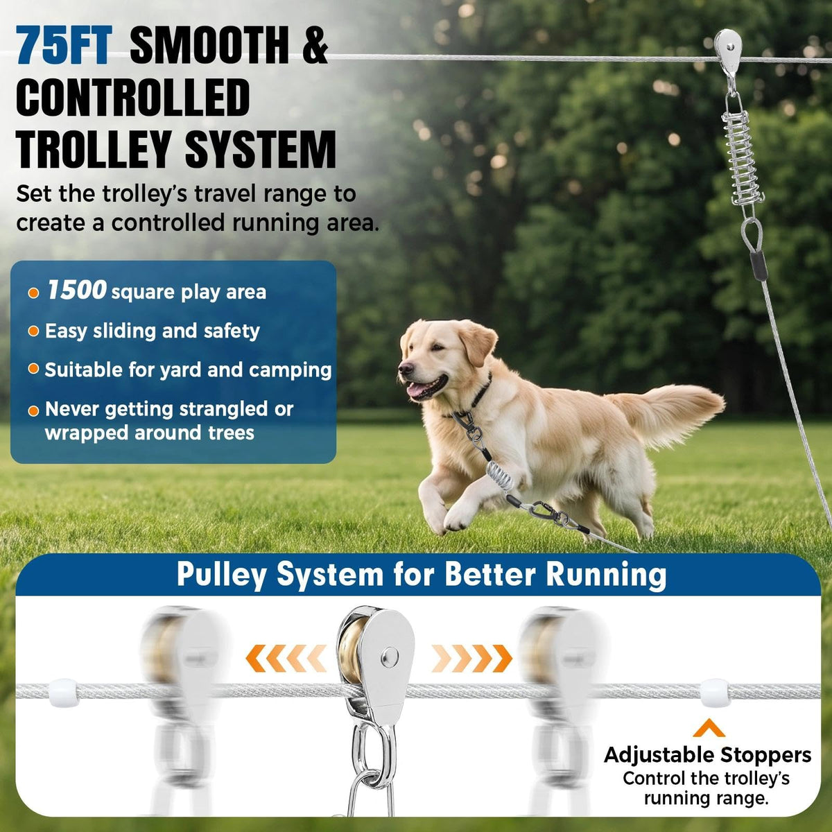 Duckygoo Leash in 75FT+10FT,250LBS, Silver