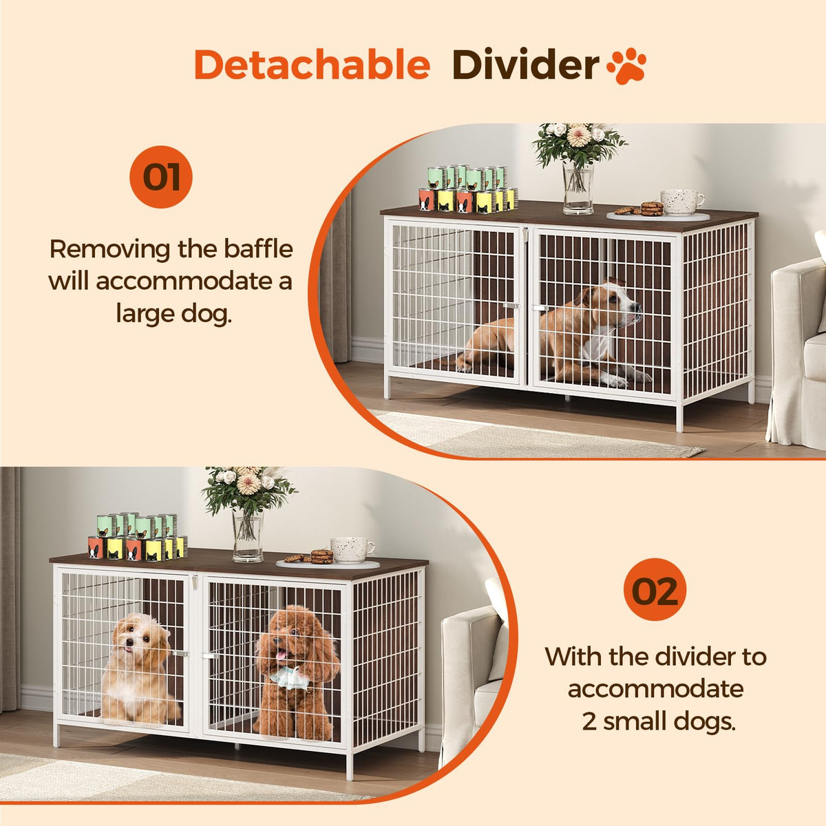 MAHANCRIS Animal Cage in 43.3"L x 21.7"W x 26.4"H, White and Walnut