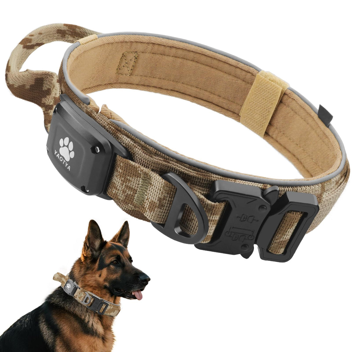 YaoTya Animal Collar in M(15"-18.5"), Camouflage Khaki